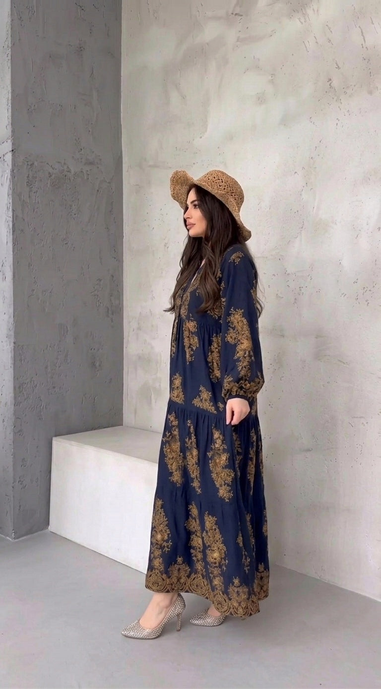 فستان تركي بنقوشات سيلفر