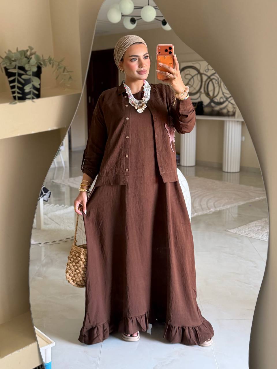 سوت مكونة من فستان بيزيك بسيط وبلوزة أنيقة مشغول Handmade
