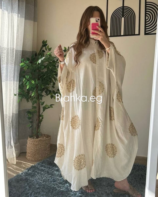 موديل كتان ايطالي بزراير  مطرز يدوي