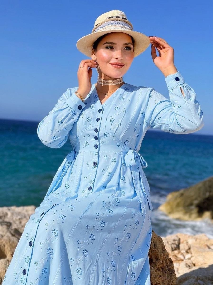 فستان كتان مشجر صيفي راقي