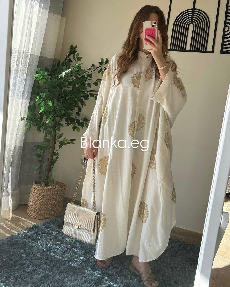 موديل كتان ايطالي بزراير  مطرز يدوي