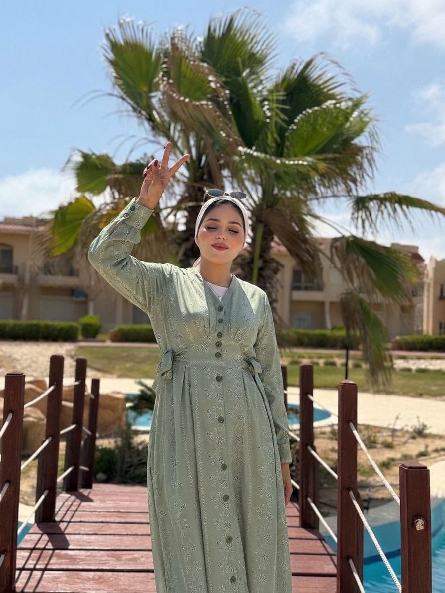 فستان كتان مشجر صيفي راقي