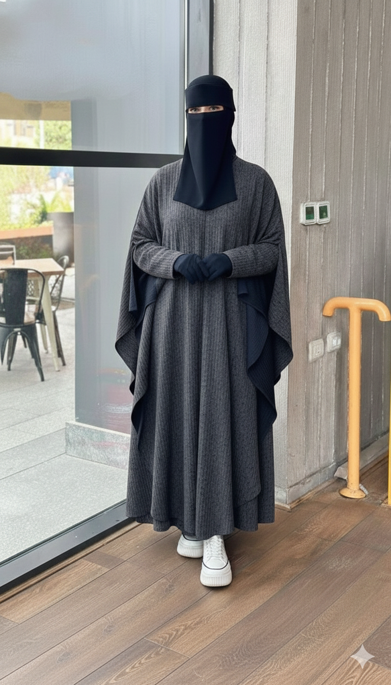 طقم قطعتين — بيزك كم طويل + بونشو : الخامه صوف تريكو شتوي