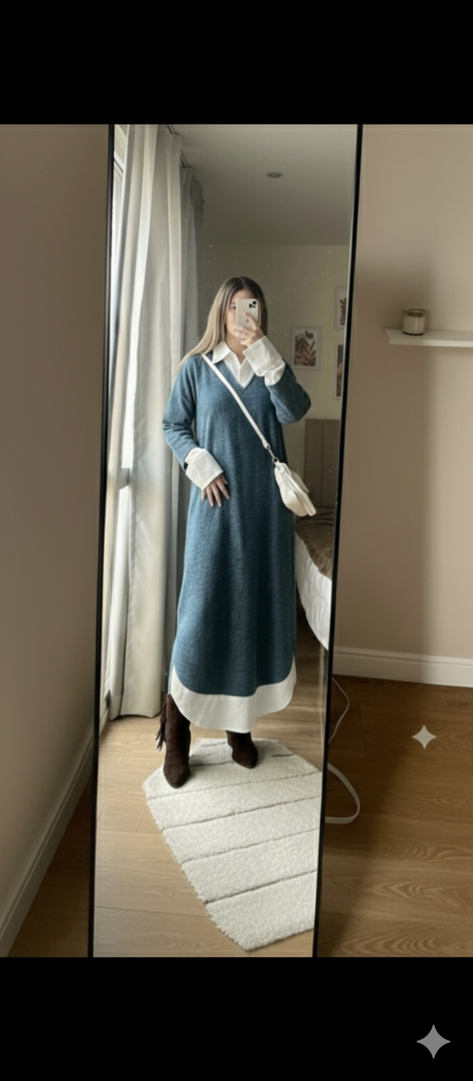 فستان باطراف قميص قطعه واحه