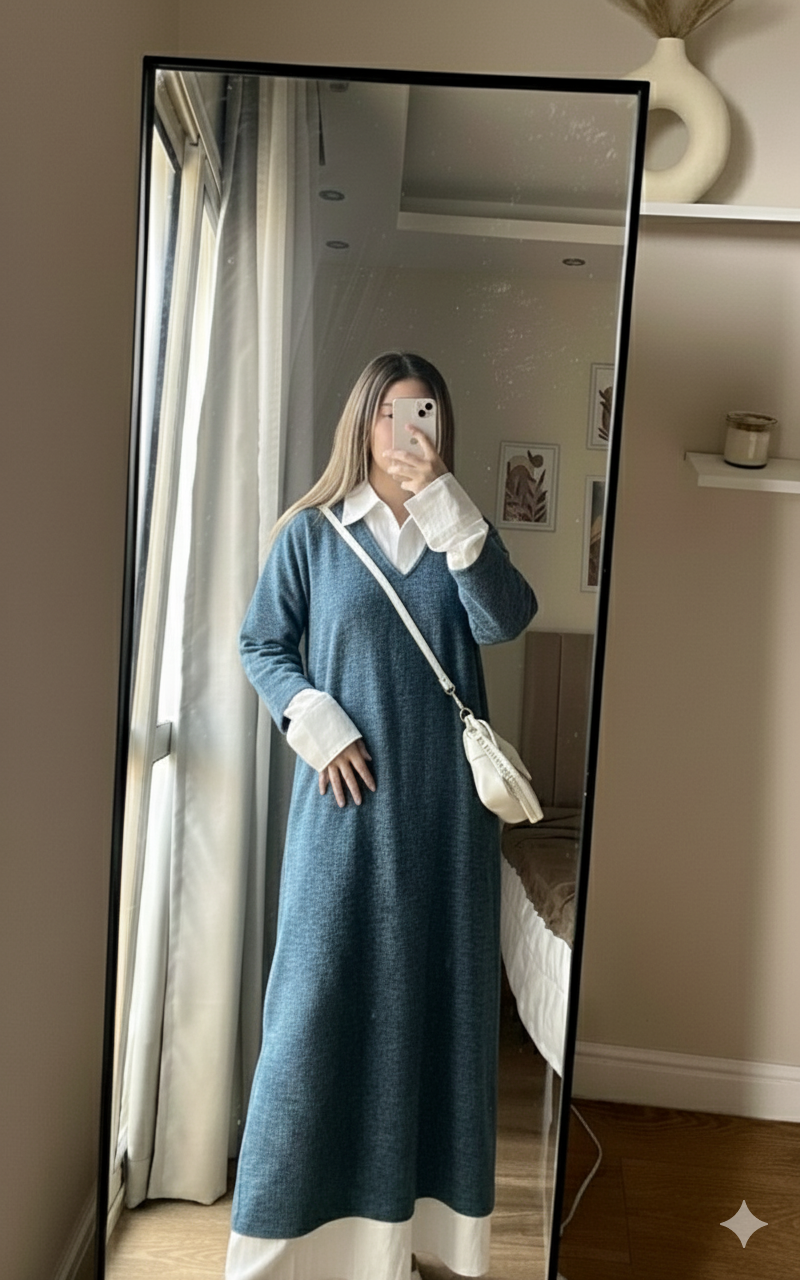 فستان باطراف قميص قطعه واحه