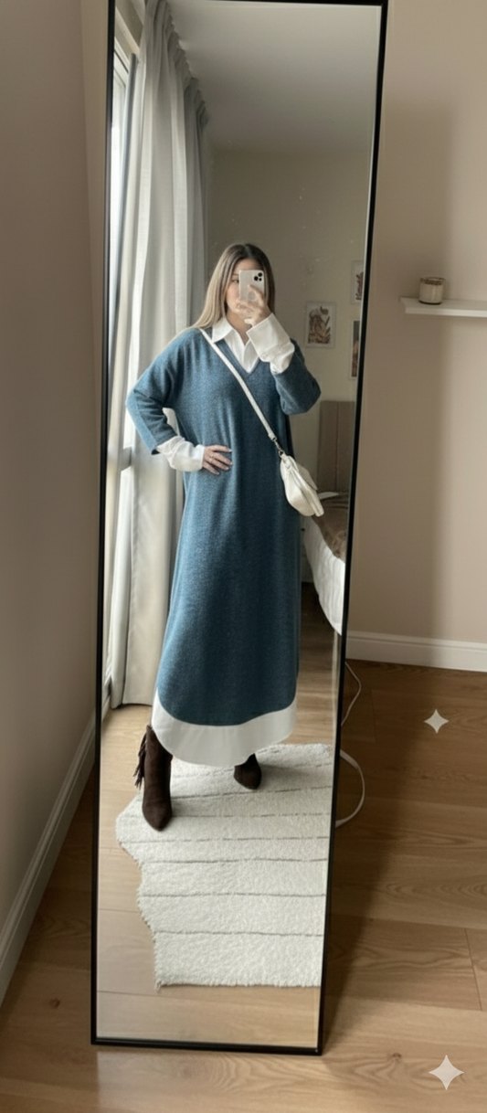 فستان باطراف قميص قطعه واحه