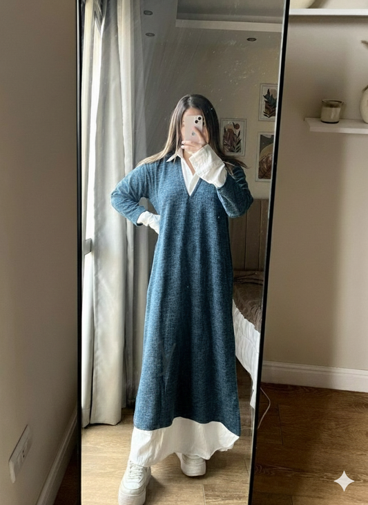 فستان باطراف قميص قطعه واحه