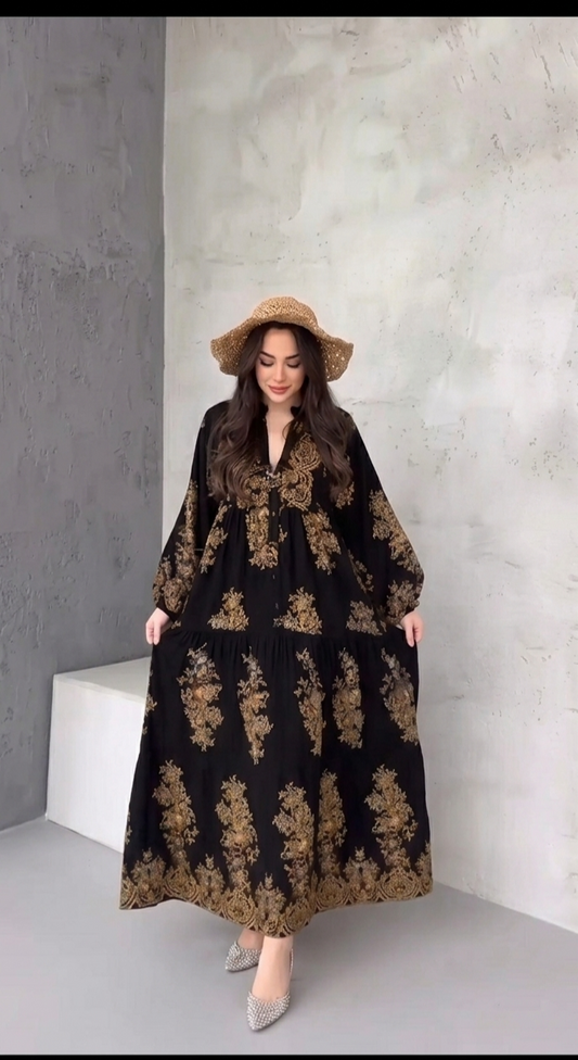 فستان تركي بنقوشات سيلفر