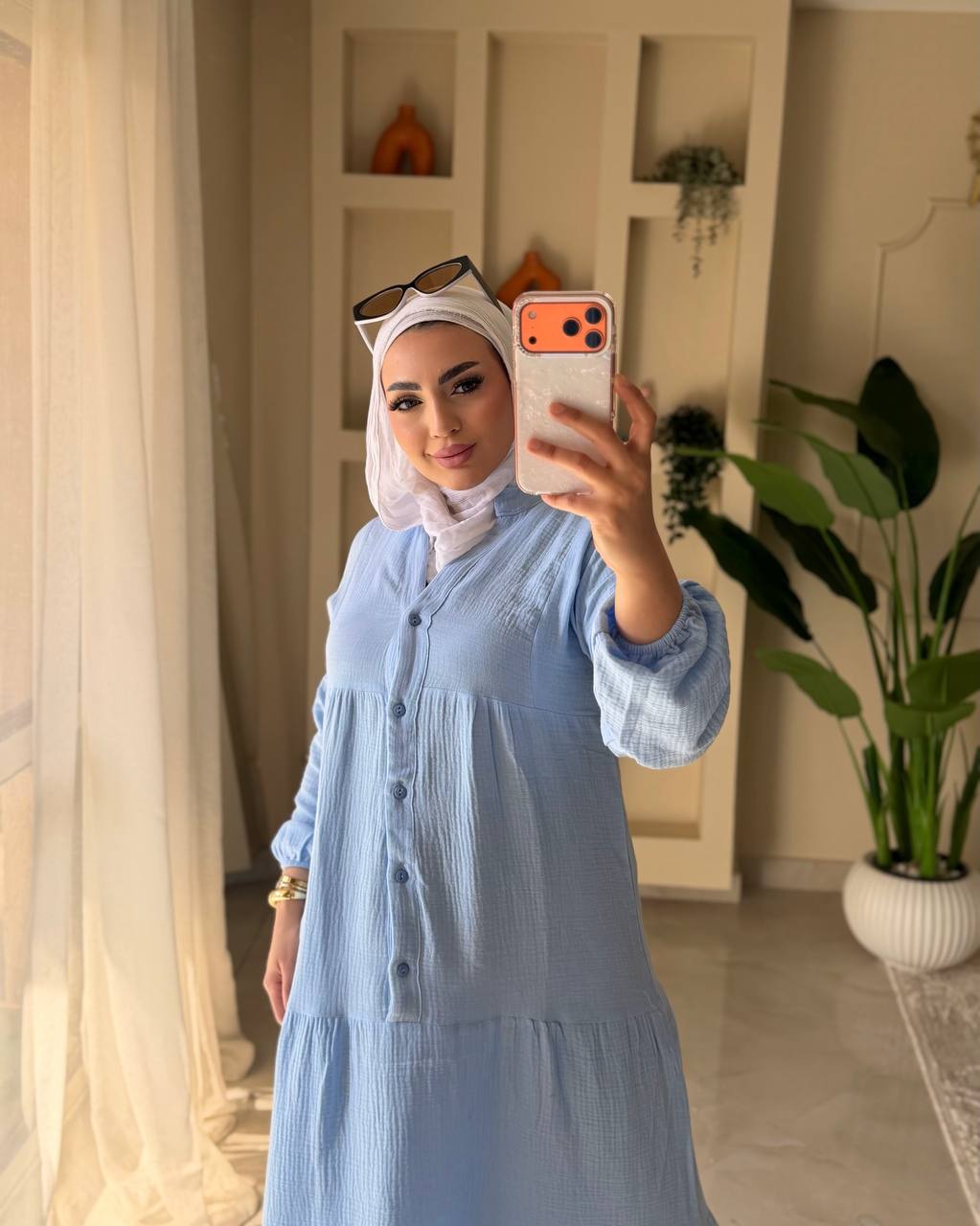فستان ضبل قطن بزراير